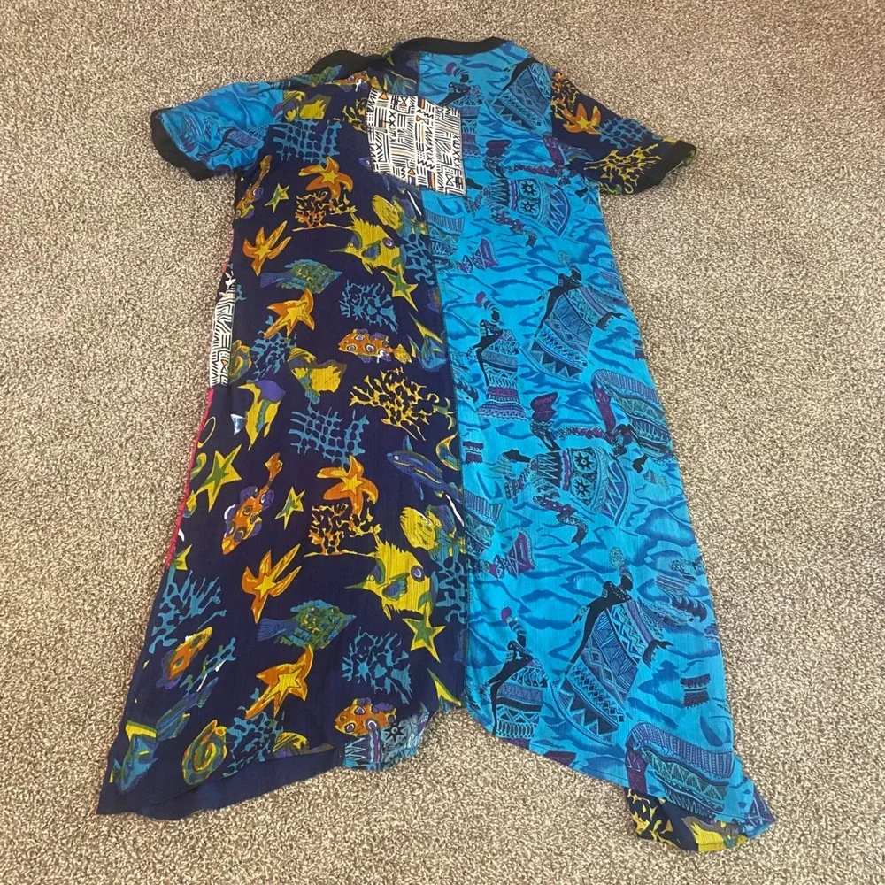 La Cera Womens Patchwork Midi Dress Multicolor Novelty Button Artsy Boho 1X - Picture 2 of 11